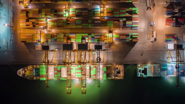 busy night at Container port terminal facility import export business finance background