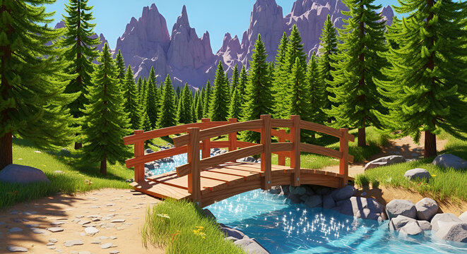 Scenic Wooden Bridge in Benasque Mountain Landscape