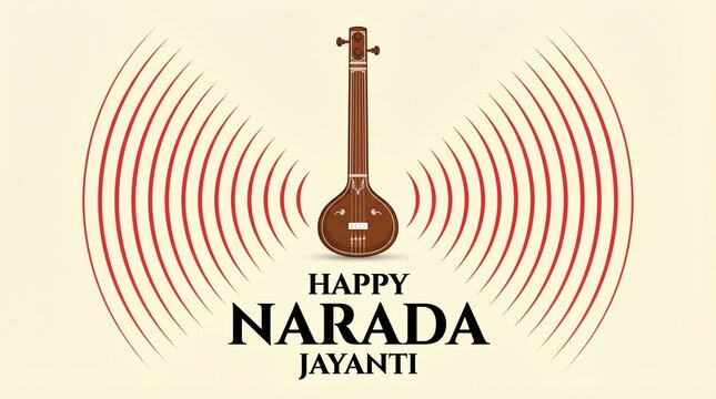 Happy Narada Jayanti Greeting with Veena Illustration and Heartbeat Wave

