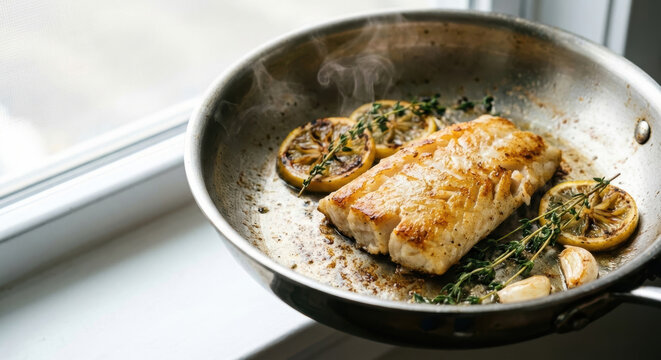 Food tech alternative proteins salmon frying pan food tech alternative proteins salmon fillet frying pan with lemon thyme garlic steam for healthy