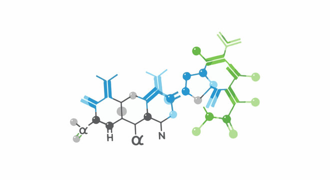 Abstract illustration of a complex molecule structure with nodes and bonds
