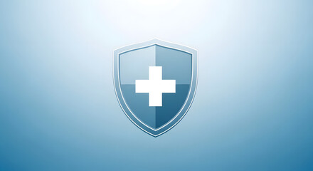 Obraz premium A blue shield with a white cross on a gradient blue background representing protection and safety