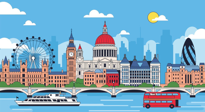 London cityscape, skyline, illustration, vector, landmarks, travel