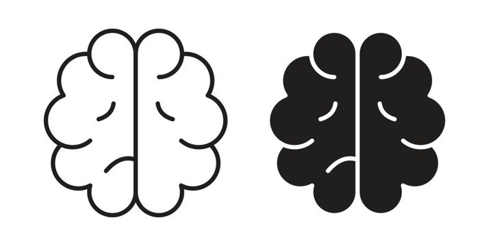 Brain icon outline and solid set. Graphic icons