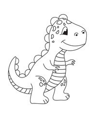 Cute cartoon dinosaur coloring page – friendly T-Rex outline for kids  © Umoko