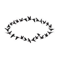Obraz premium Flying Birds Silhouette Vector in Black and White Minimal Nature Illustration
