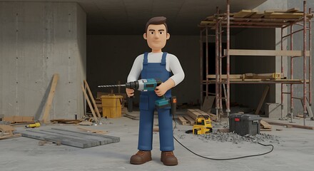 Fototapeta premium Construction Worker: 3D Rendered Charm