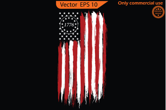 4th of july. Grunge American flag.  United states flag. 4th of July vector illustration. Betsy Ross 1776 13 Stars Distressed US Flag 13 star flag, 1776 flag. Only commercial use