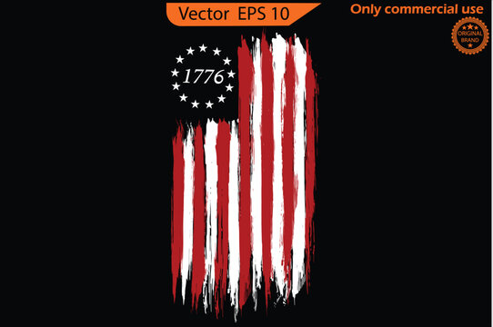 United states flag. 4th of July vector illustration. Betsy Ross 1776 13 Stars Distressed US Flag 13 star flag, 1776 flag. Only commercial use