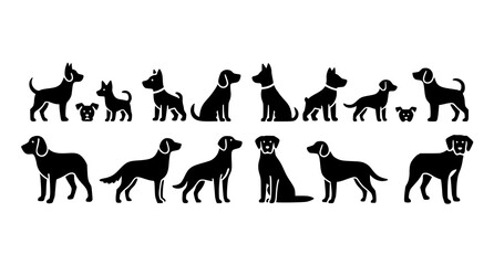 Fototapeta premium Symmetrical dog silhouette collection with breed size variation in modern minimal vector design