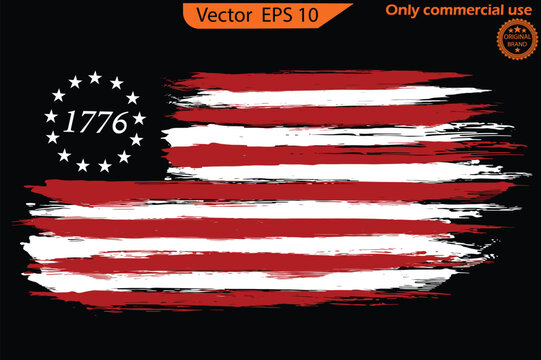 Grunge American flag.  United states flag. 4th of July vector illustration. Betsy Ross 1776 13 Stars Distressed US Flag 13 star flag, 1776 flag. Only commercial use	
