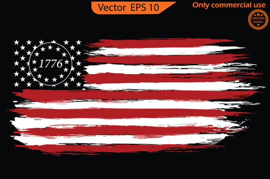 Grunge American flag.  United states flag. 4th of July vector illustration. Betsy Ross 1776 13 Stars Distressed US Flag 13 star flag, 1776 flag. Only commercial use	
