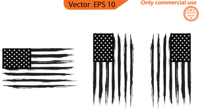 United states flag set, patriot flag, military flag. USA Flag - Distressed American flag with splash elements. Only commercial use