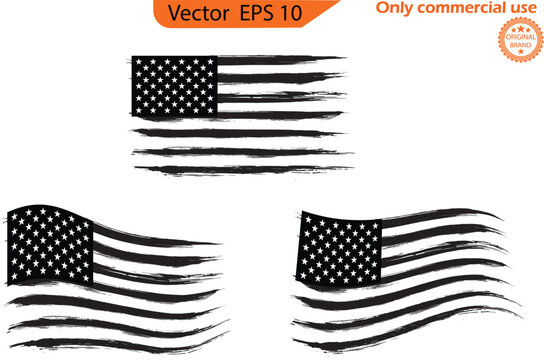 United states flag set, patriot flag, military flag. USA Flag - Distressed American flag with splash elements. Only commercial use