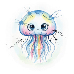 Fototapeta premium Cute Cartoon Jellyfish with Big Eyes.