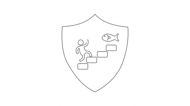 Shield of Ambition - Man Climbing Stairs Towards Fish.