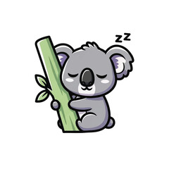Fototapeta premium Cute Koala Sleeping on Tree Trunk.