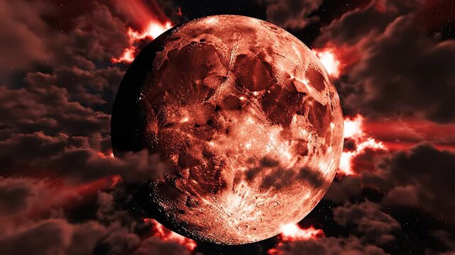 Fiery celestial explosion in clouds for tech concepts, digital marketing, and scientific projects