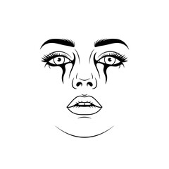 Obraz premium Minimalist Vector Illustration of a Woman Crying Face with Tears