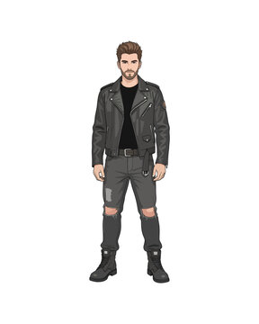 Flat style illustration, man with casual greaser outfit