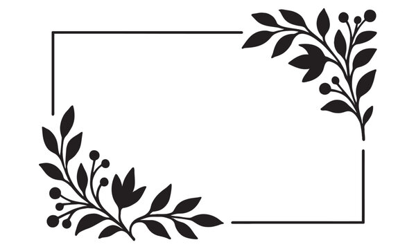 Elegant Black Floral Border Vector Frame with Leaves and Berries