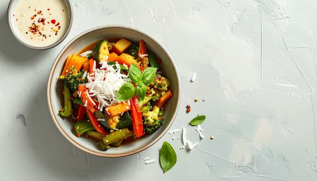 Traditional vegetable dish flatlay highlighting cultural plant-based cuisine.