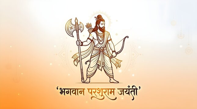 Lord Parshuram Jayanti Illustration with Axe and Bow, Hindu Deity Bhagwan Parshuram for Religious Festival Background