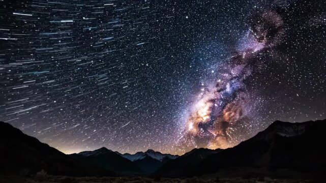 Milky Way Galaxy Arches Over Mountain Range Under Starry Night Sky