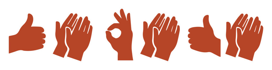 Obraz premium Hand Gestures Vector Set, Clapping Hands, Thumbs Up, and OK Sign Icons. Expressive Communication Symbols for Social Media and UI Design.