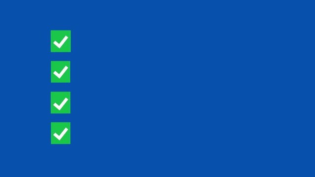 Animation list checklist proggres report with alpha channel. green check mark sign tick in checkbox on white background with blank space for design. checklist and approved ANIMATION 4K VIDO