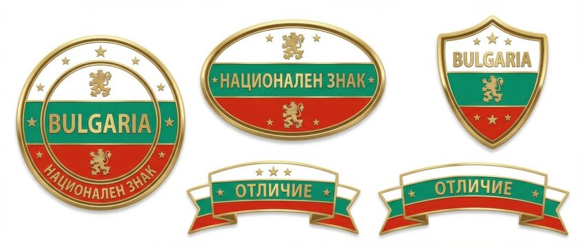 bulgaria national badge set featuring multiple different badge shapes in country flag colors
