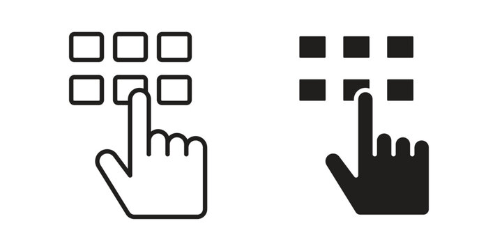 Keypad icon outline and solid set. Graphic icons