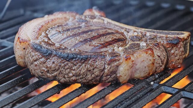Grilled steak on barbecue grill for commercial backgrounds, digital design, and advertising