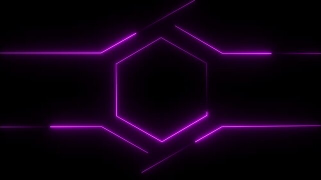 Abstract neon line glowing hexagon icon animation. pink neon outline hexagon seamless loop animated on black background. 4K video