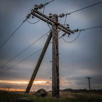 Power Pole Silhouette Against Dramatic Sunset Sky.