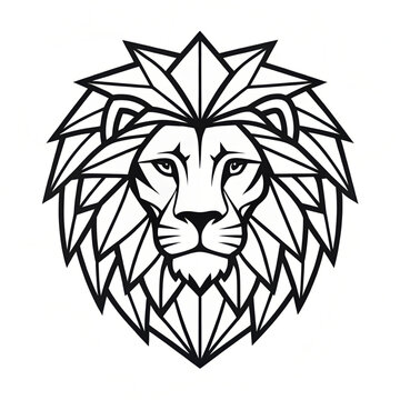 A geometric illustration of a lion's face with a majestic mane