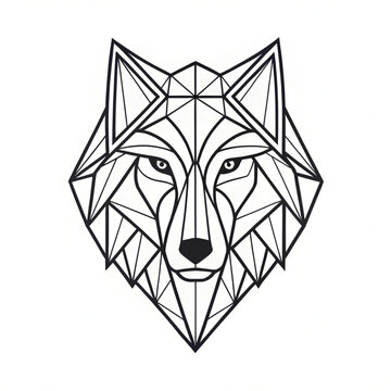 A geometric illustration of a wolf's head in black and white