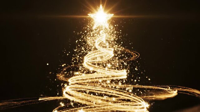 Golden spiral Christmas tree with star for commercial backgrounds, digital design, and advertising