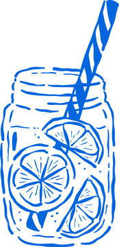 Lemonade in Mason Jar Outline with Straw Whimsical Hand Drawn