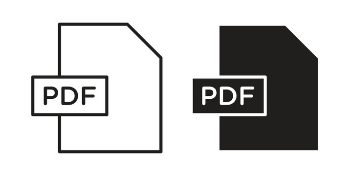 PDF file icon outline and solid set. Graphic icons