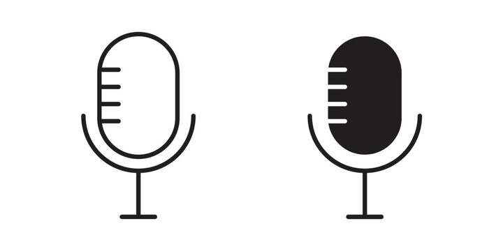 Podcast icon outline and solid set. Graphic icons