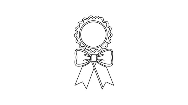 A line drawing of a rosette award ribbon.