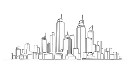 Obraz premium A stylized illustration of a city skyline. Continuous line style. Hand drawn. Line art. Vector design. illustration