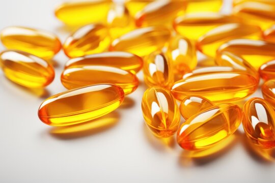 Yellow fish oil omega 3 softgel capsules symbolizing nutrition and healthy lifestyle