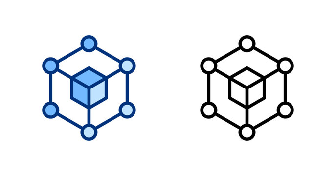 Blockchain thin line, solid icon set. Financial Technology, Crypto Finance, Investment, Fintech, Digital Payment, Bitcoin concept. Black, blue outline vector icons.