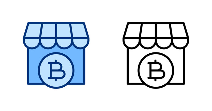 Crypto Market thin line, solid icon set. Cryptocurrency, Financial Technology, Finance, Bitcoin, Fintech, Trading concept. Black, blue outline vector icons.