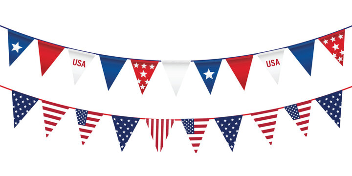 4th of July Bunting Flags Set &ndash; USA Patriotic Garland Decoration Isolated