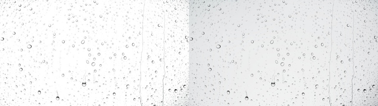 Water drops rainy glass window overlay with soft streaks on PNG transparent background