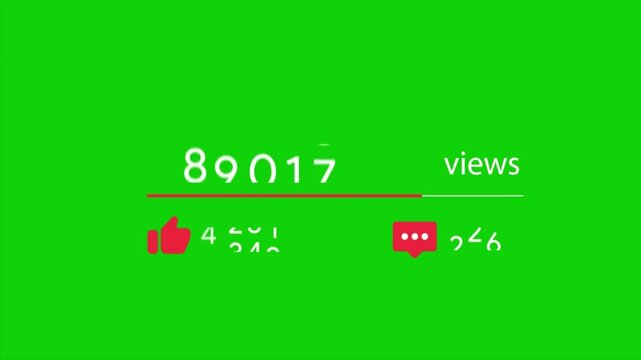 YouTube 10 million views milestone counter animation with likes and comments icons, social media growth concept, viral success analytics, engagement statistics on green screen background