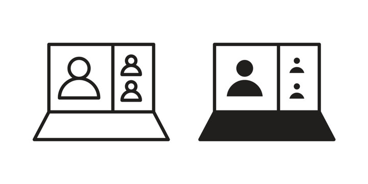Webinar icon outline and solid set. Graphic icons